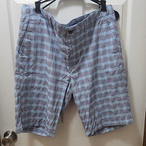 Tommy Bahama Mens Shorts Blue Check Shot Flat Front Sz36 EUC